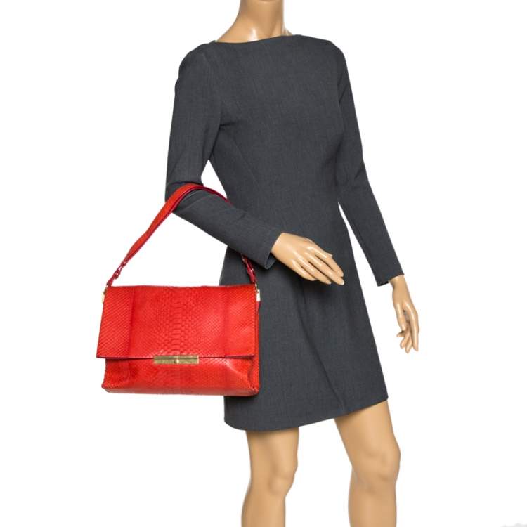 Pre Owned Celine Red Python Blade Flap Bag