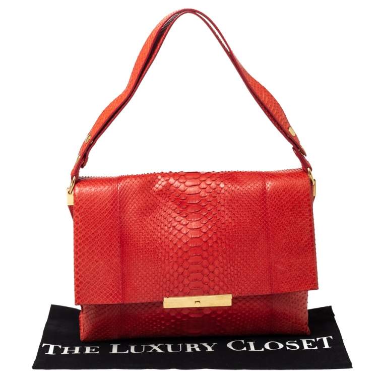 Pre Owned Celine Red Python Blade Flap Bag