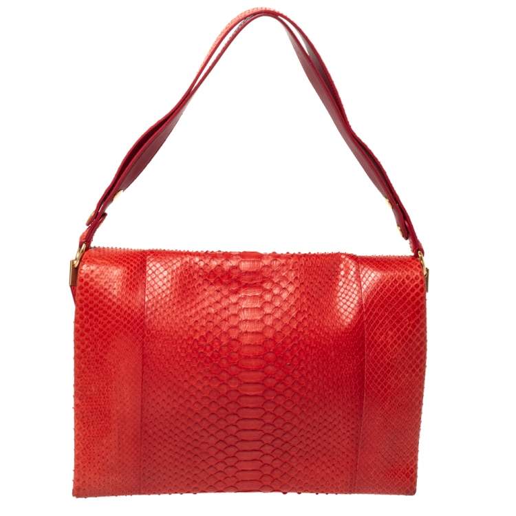 Pre Owned Celine Red Python Blade Flap Bag