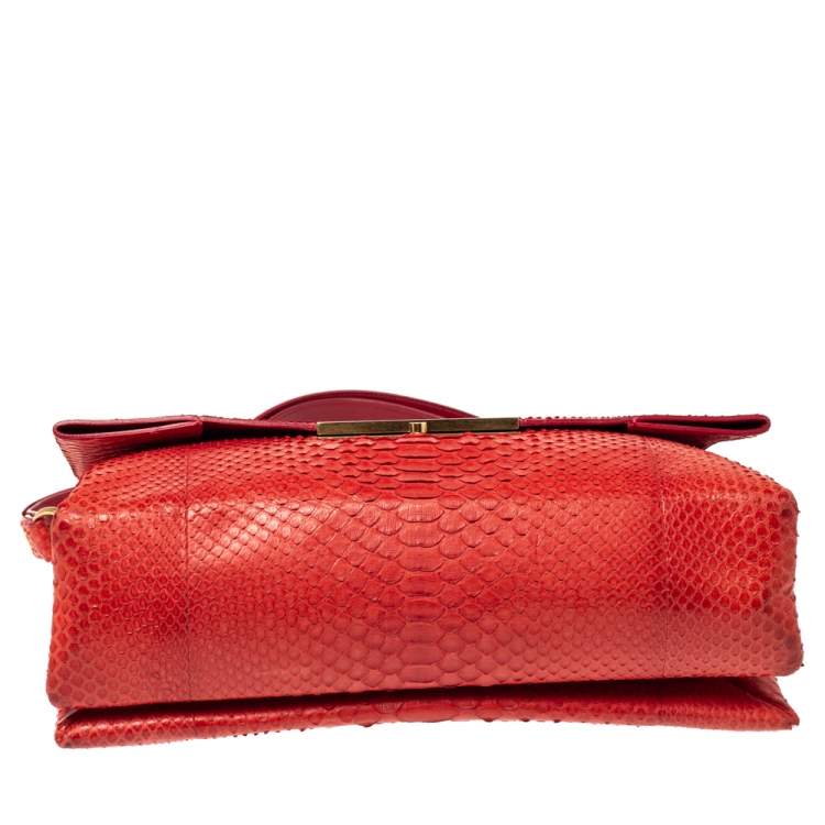 Pre Owned Celine Red Python Blade Flap Bag