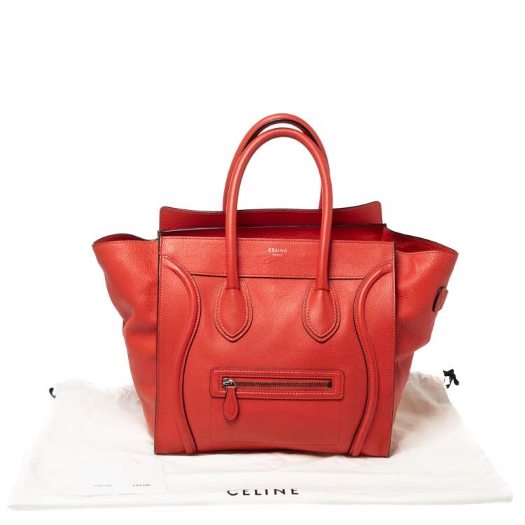 Pre Owned Celine Orange Leather Mini Luggage Tote