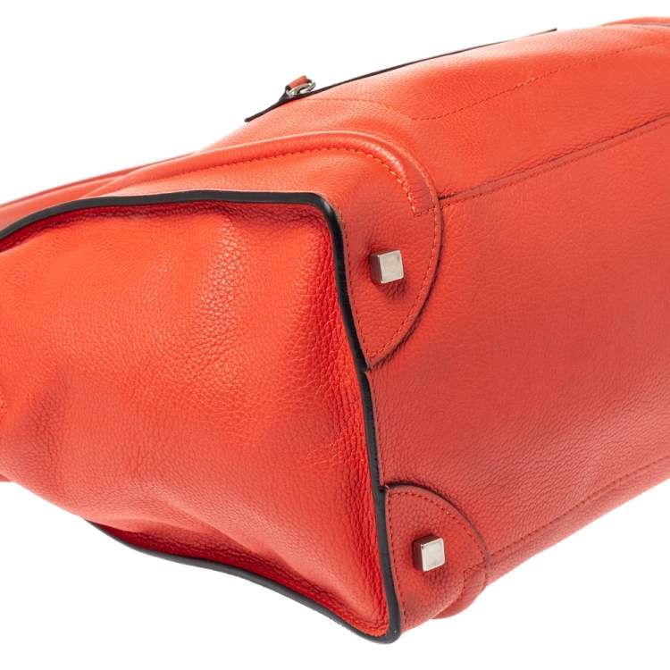 Pre Owned Celine Orange Leather Mini Luggage Tote