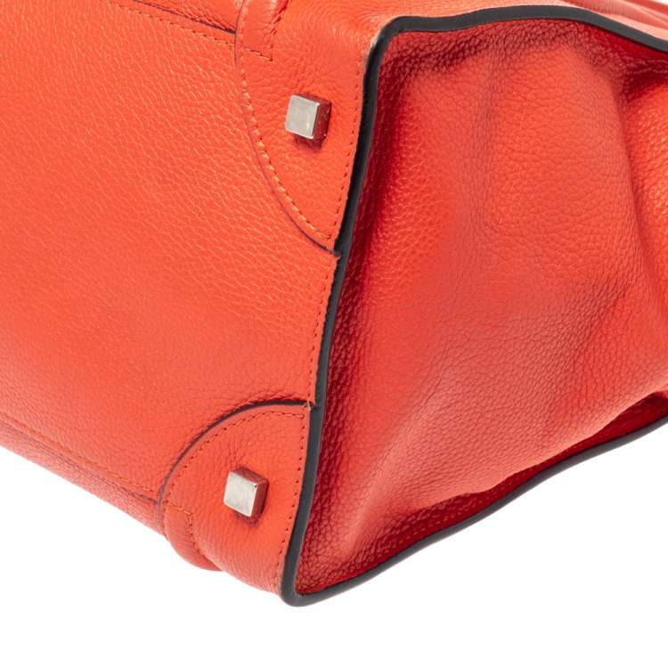 Pre Owned Celine Orange Leather Mini Luggage Tote