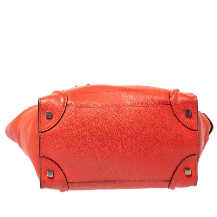 Pre Owned Celine Orange Leather Mini Luggage Tote