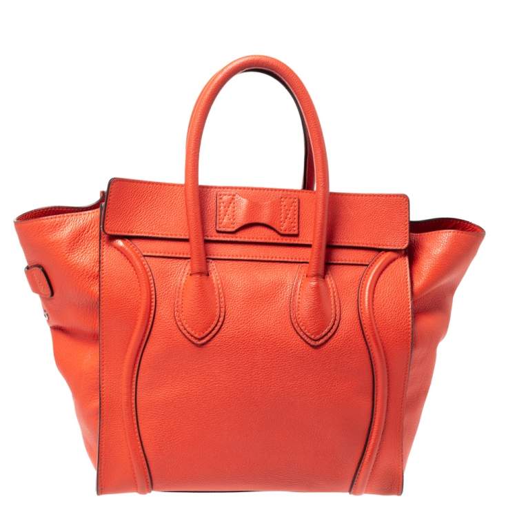 Pre Owned Celine Orange Leather Mini Luggage Tote