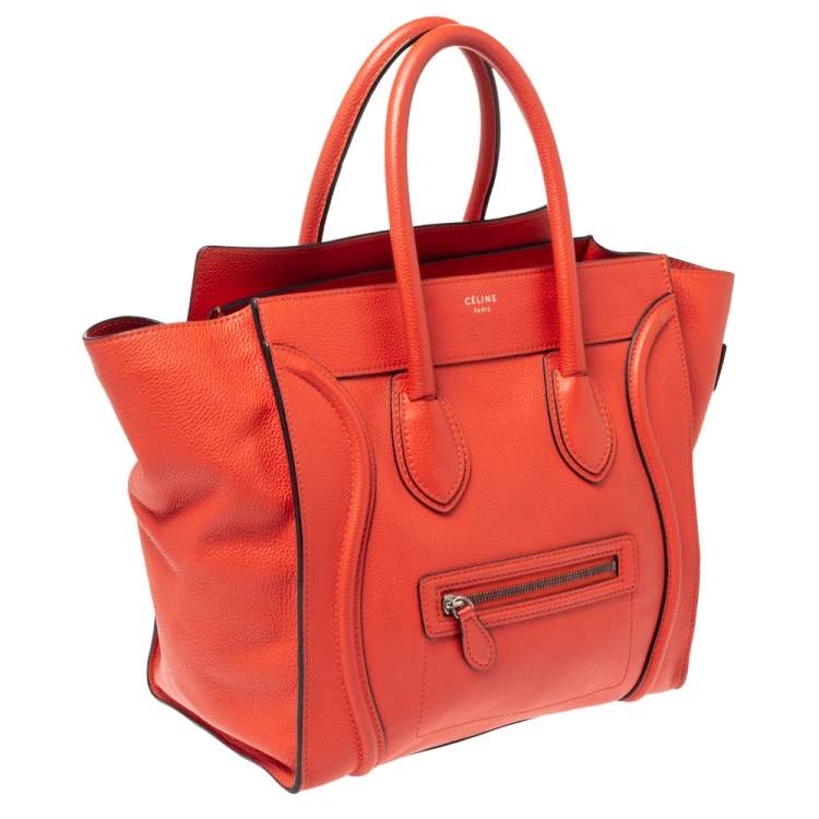 Pre Owned Celine Orange Leather Mini Luggage Tote