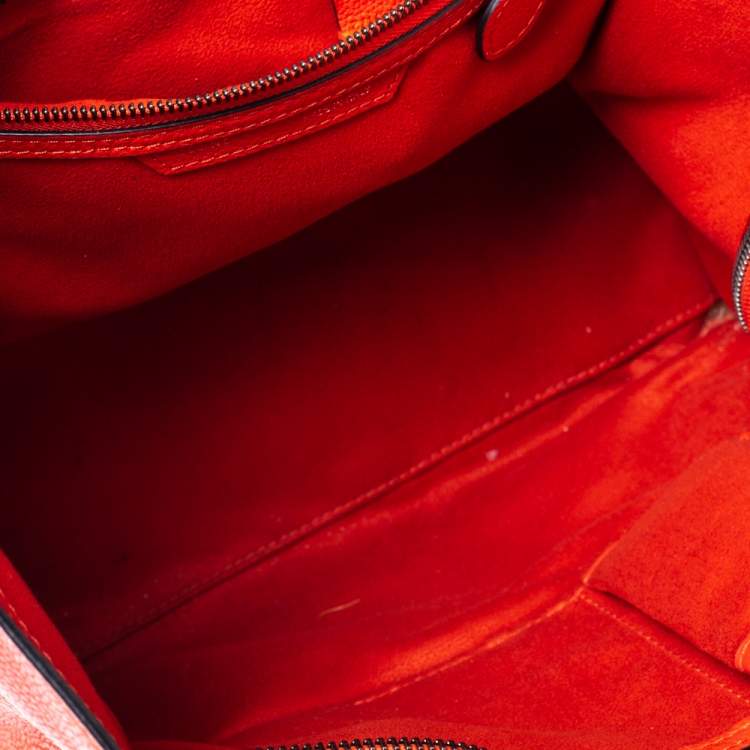 Pre Owned Celine Orange Leather Mini Luggage Tote