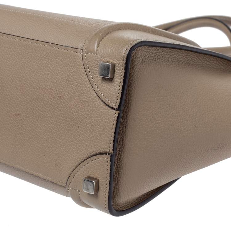 Pre Owned Celine Beige Leather Micro Luggage Tote