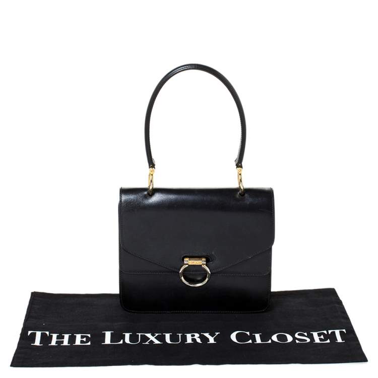 Pre Owned Celine Black Leather Vintage Flap Top Handle Bag