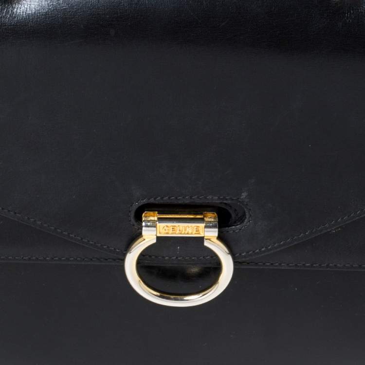 Pre Owned Celine Black Leather Vintage Flap Top Handle Bag
