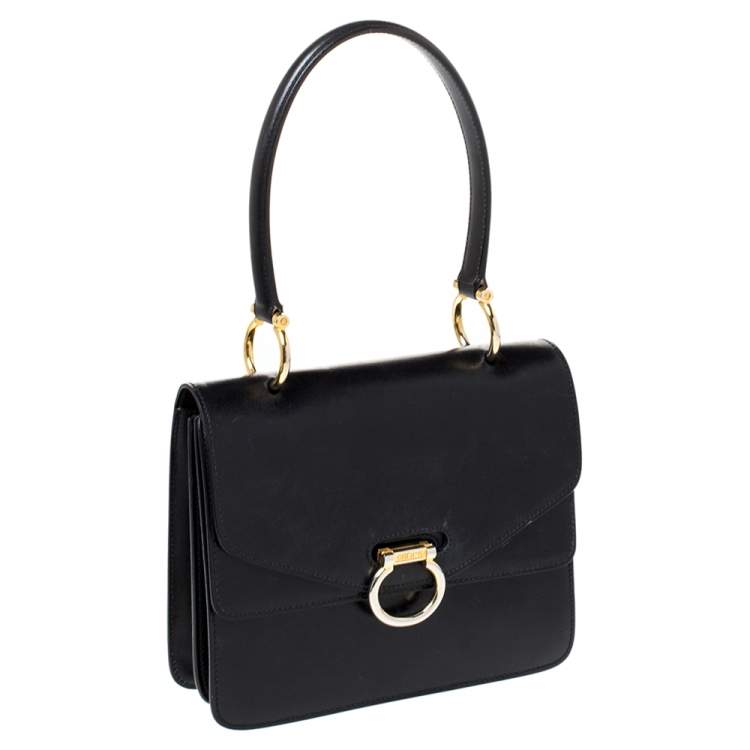 Pre Owned Celine Black Leather Vintage Flap Top Handle Bag