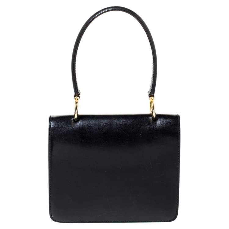 Pre Owned Celine Black Leather Vintage Flap Top Handle Bag