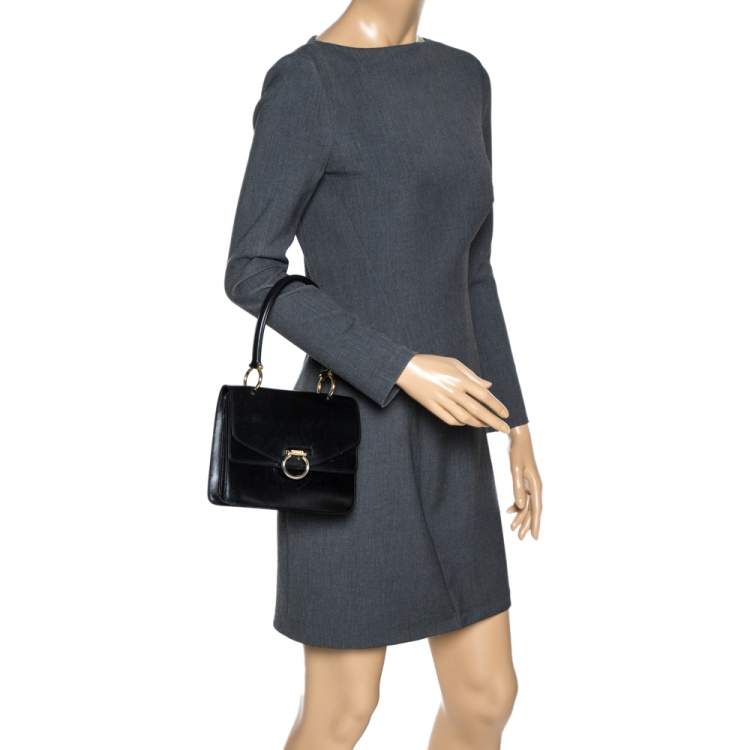Pre Owned Celine Black Leather Vintage Flap Top Handle Bag
