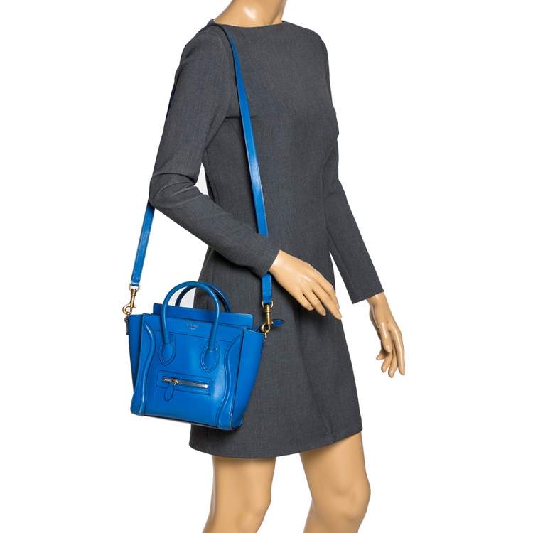 Pre Owned Celine Blue Leather Nano Luggage Tote