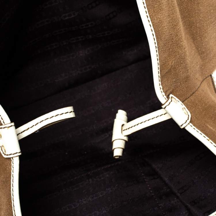 Pre Owned Celine Brown/White Canvas and Leather Boogie Tote