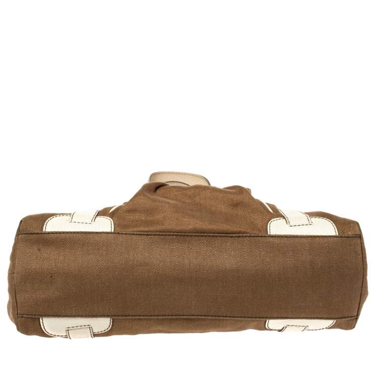 Pre Owned Celine Brown/White Canvas and Leather Boogie Tote