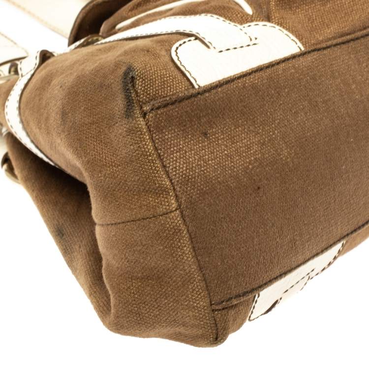 Pre Owned Celine Brown/White Canvas and Leather Boogie Tote