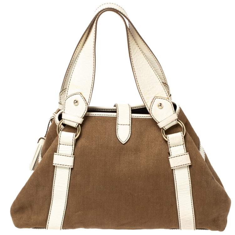 Pre Owned Celine Brown/White Canvas and Leather Boogie Tote