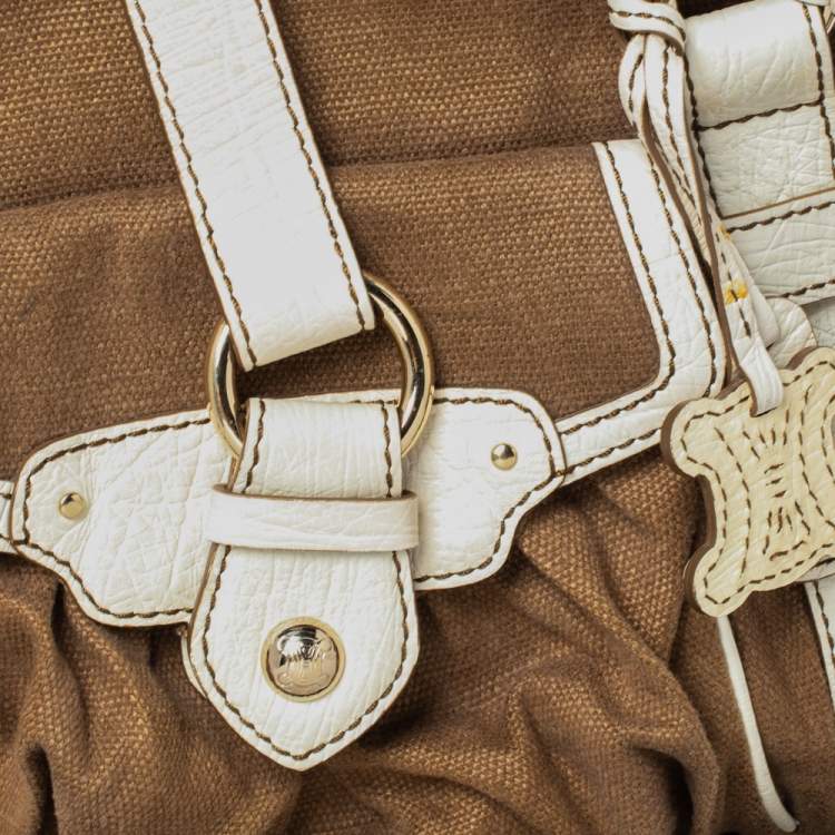 Pre Owned Celine Brown/White Canvas and Leather Boogie Tote