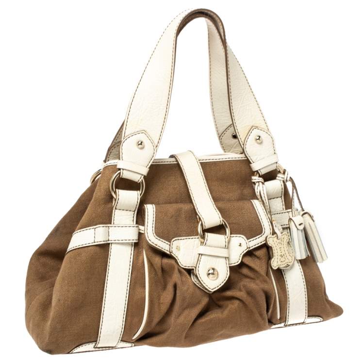 Pre Owned Celine Brown/White Canvas and Leather Boogie Tote