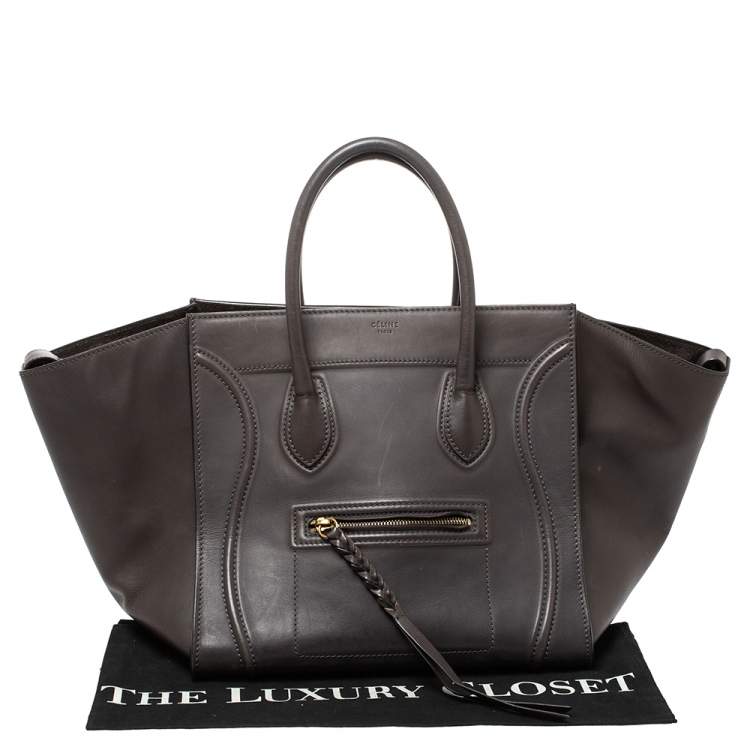 Pre Owned Celine Grey Leather Medium Phantom Luggage Tote 