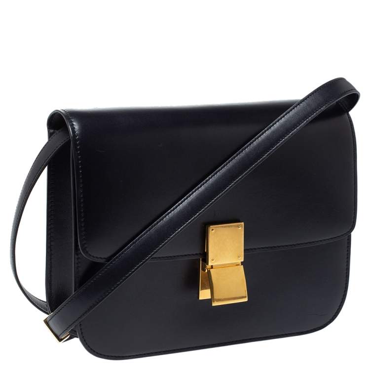 Pre Owned Celine Eggplant Purple Leather Medium Classic Box Shoulder Bag