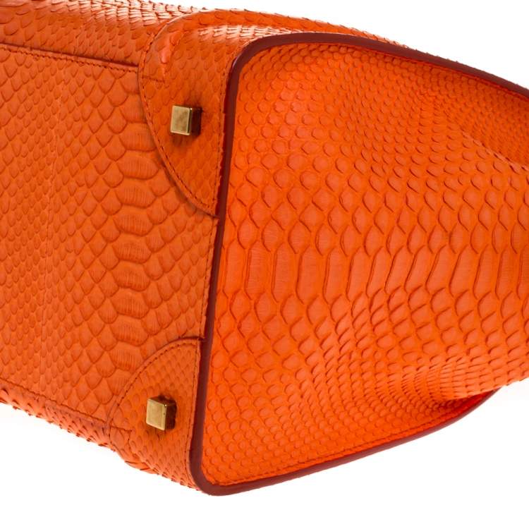 Pre Owned Celine Orange Python Mini Luggage Tote