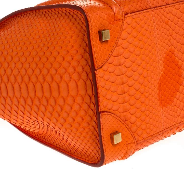 Pre Owned Celine Orange Python Mini Luggage Tote