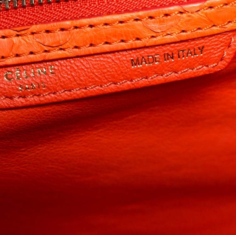 Pre Owned Celine Orange Python Mini Luggage Tote