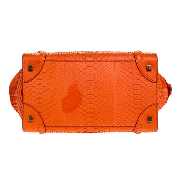 Pre Owned Celine Orange Python Mini Luggage Tote