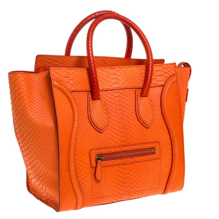 Pre Owned Celine Orange Python Mini Luggage Tote