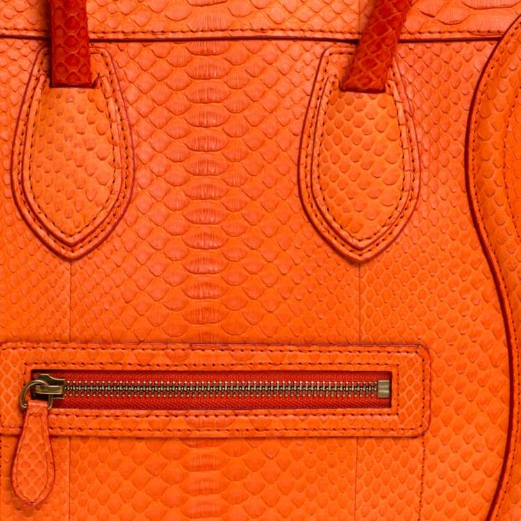 Pre Owned Celine Orange Python Mini Luggage Tote