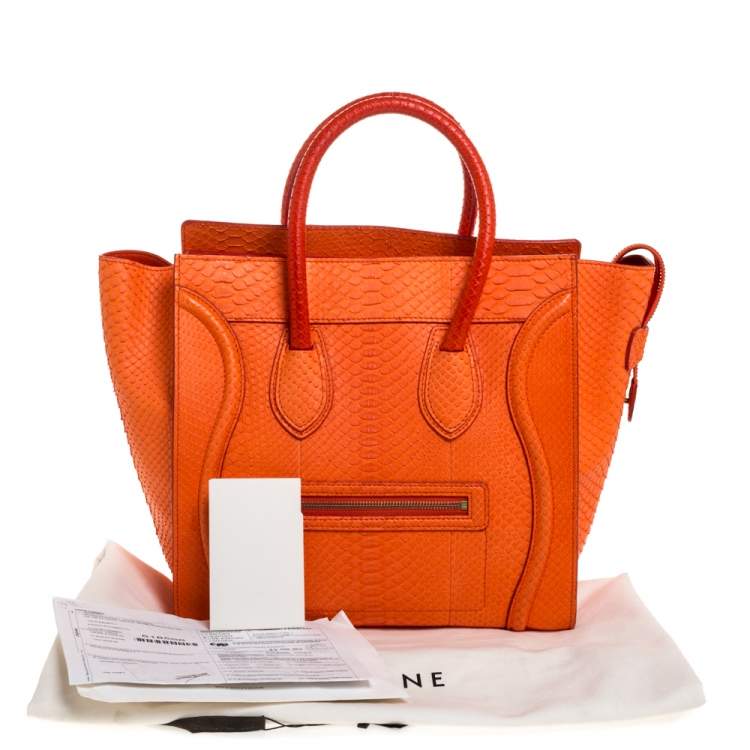 Pre Owned Celine Orange Python Mini Luggage Tote