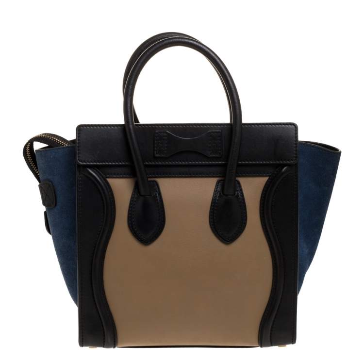 Pre Owned Celine Tri Color Leather Micro Luggage Tote