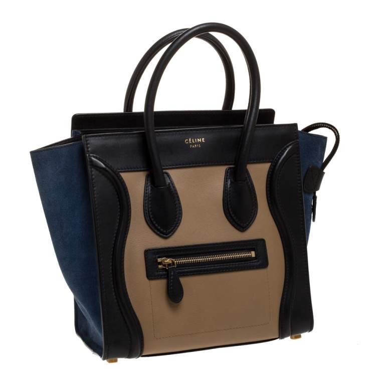 Pre Owned Celine Tri Color Leather Micro Luggage Tote