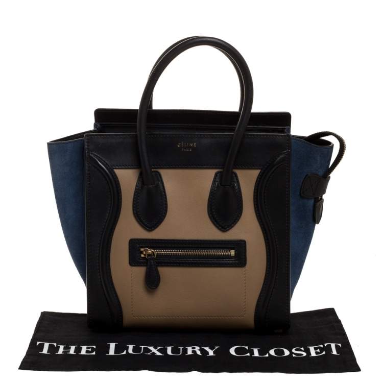 Pre Owned Celine Tri Color Leather Micro Luggage Tote