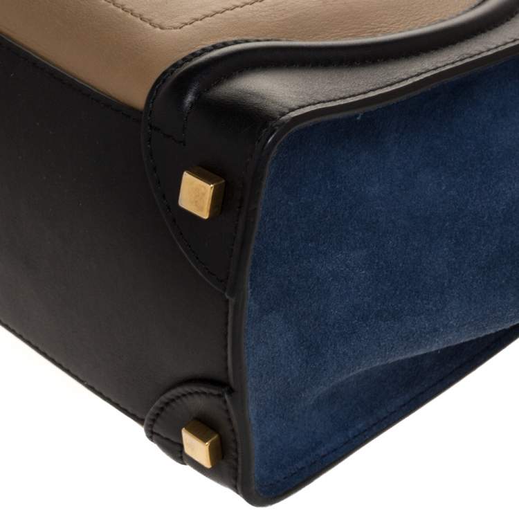 Pre Owned Celine Tri Color Leather Micro Luggage Tote