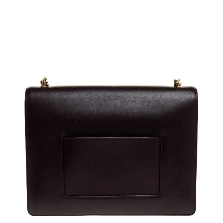 Pre Owned Celine Dark Burgundy Leather Large Case Chain Flap Shoulder Bag