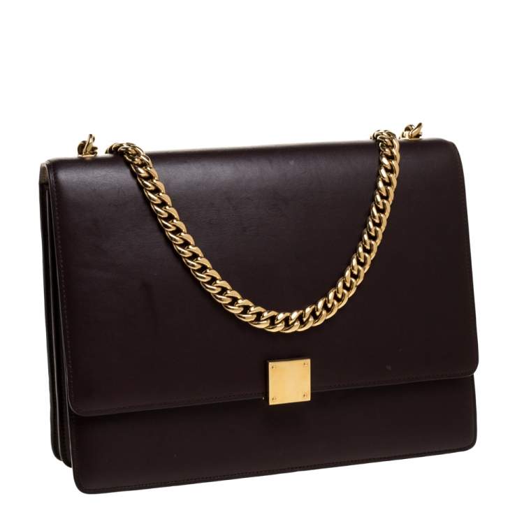 Pre Owned Celine Dark Burgundy Leather Large Case Chain Flap Shoulder Bag