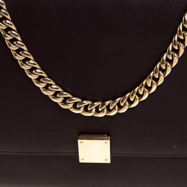 Pre Owned Celine Dark Burgundy Leather Large Case Chain Flap Shoulder Bag