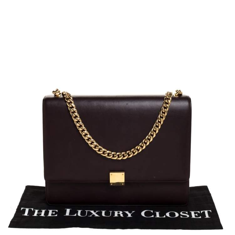 Pre Owned Celine Dark Burgundy Leather Large Case Chain Flap Shoulder Bag