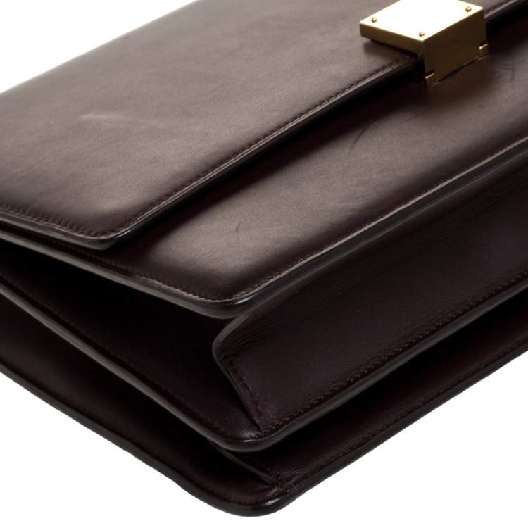 Pre Owned Celine Dark Burgundy Leather Large Case Chain Flap Shoulder Bag