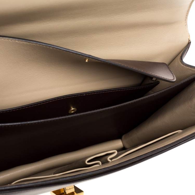 Pre Owned Celine Dark Burgundy Leather Large Case Chain Flap Shoulder Bag