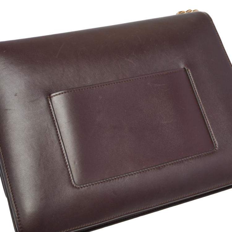 Pre Owned Celine Dark Burgundy Leather Large Case Chain Flap Shoulder Bag