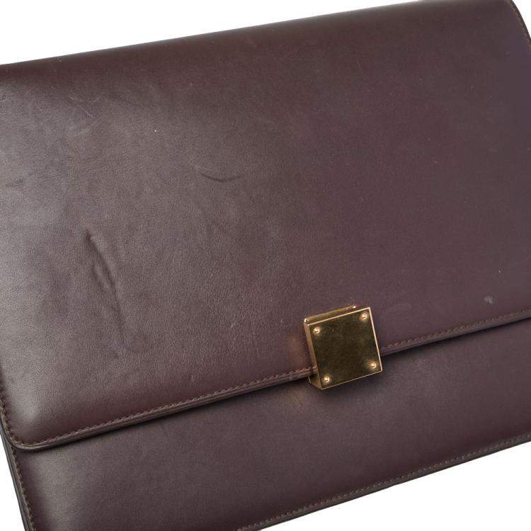 Pre Owned Celine Dark Burgundy Leather Large Case Chain Flap Shoulder Bag