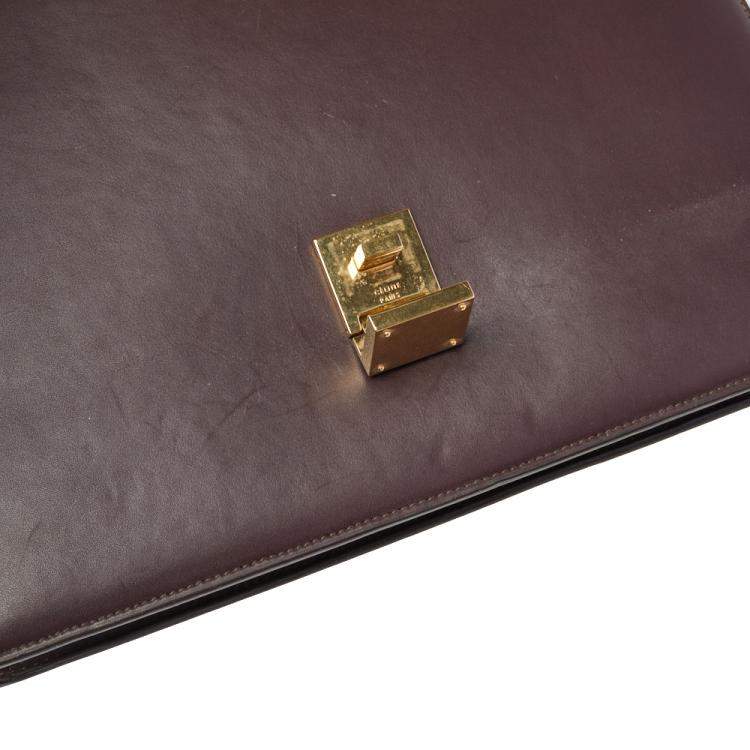 Pre Owned Celine Dark Burgundy Leather Large Case Chain Flap Shoulder Bag