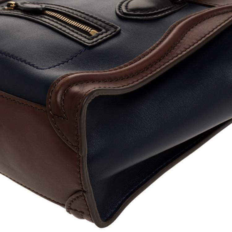 Pre Owned Celine Navy Blue/Brown Leather Nano Luggage Tote