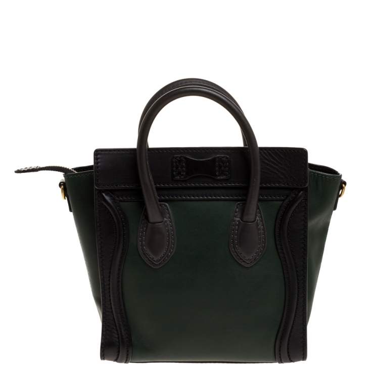 مملوكة مسبقًا Celine Green/Black Leather Nano Luggage Tote