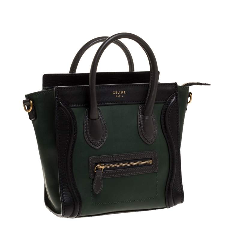 مملوكة مسبقًا Celine Green/Black Leather Nano Luggage Tote