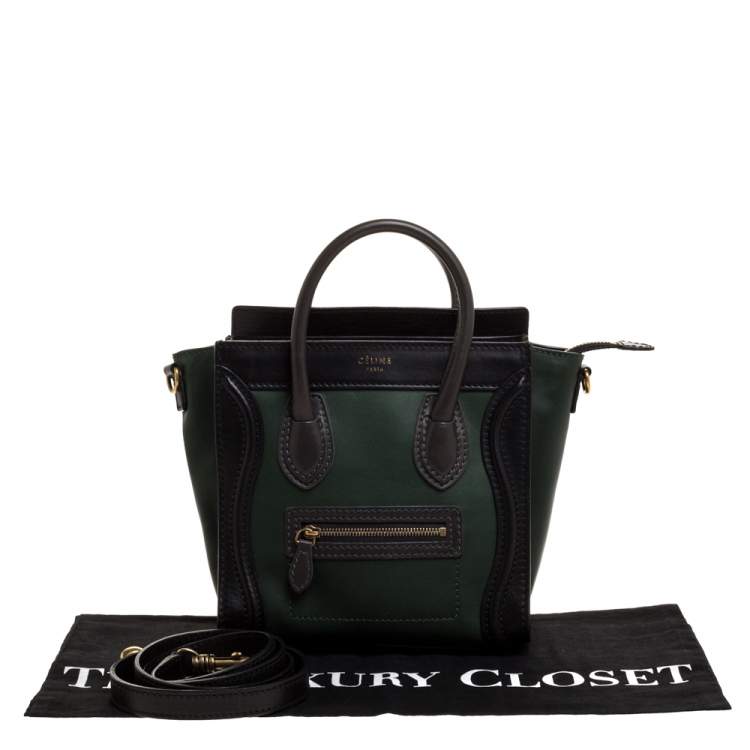 مملوكة مسبقًا Celine Green/Black Leather Nano Luggage Tote